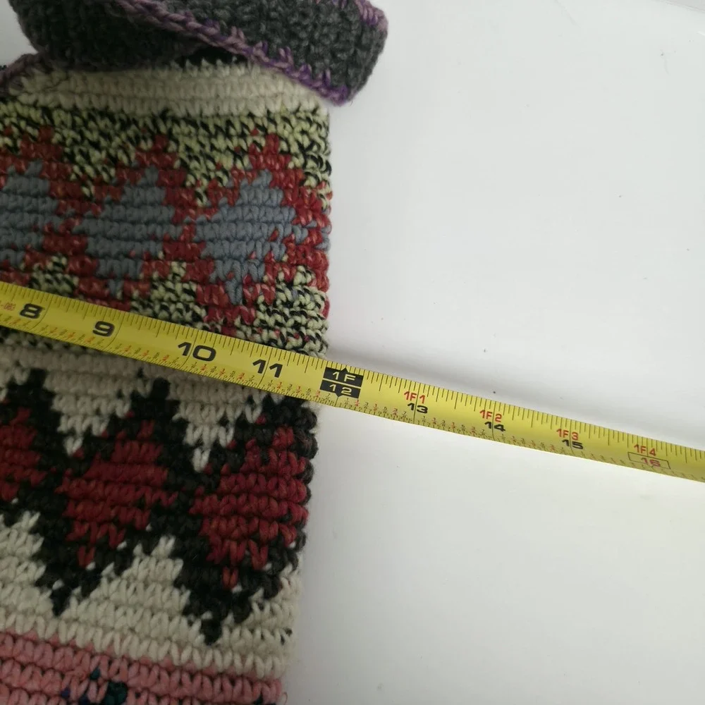 Vintage Boho Crochet Crossbody Bag Southwestern Geometric Knit Bucket Purse